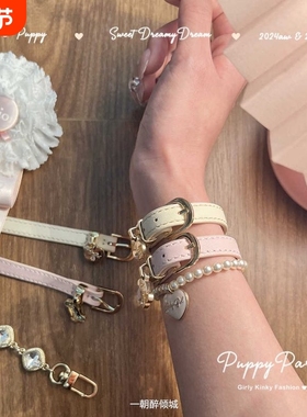 晚安千金感定染头层牛皮项圈手环choker小狗派对原创设计手链锁骨