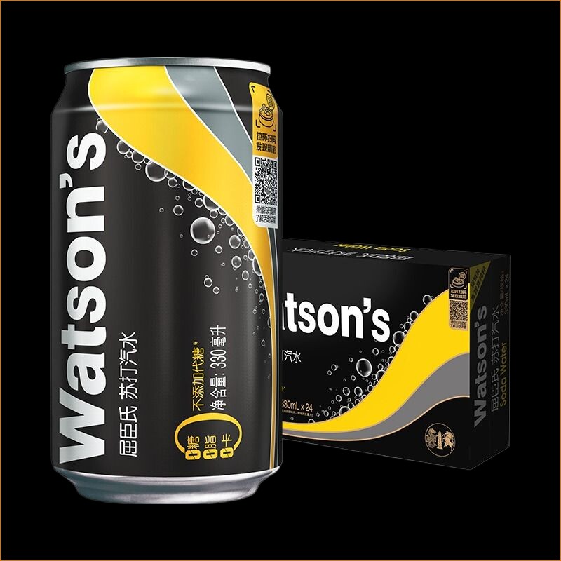 屈臣氏苏打汽水原味香草饮料330ml*24罐气泡水多口味