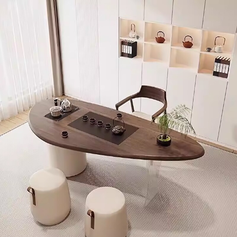 b奶油风茶台家用一体泡茶桌原木实木阳台茶桌椅组合功夫亚克力茶