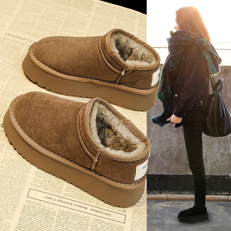 他她女孩松糕厚底雪地靴女2025冬季新款皮毛一体棉鞋保暖加绒防滑