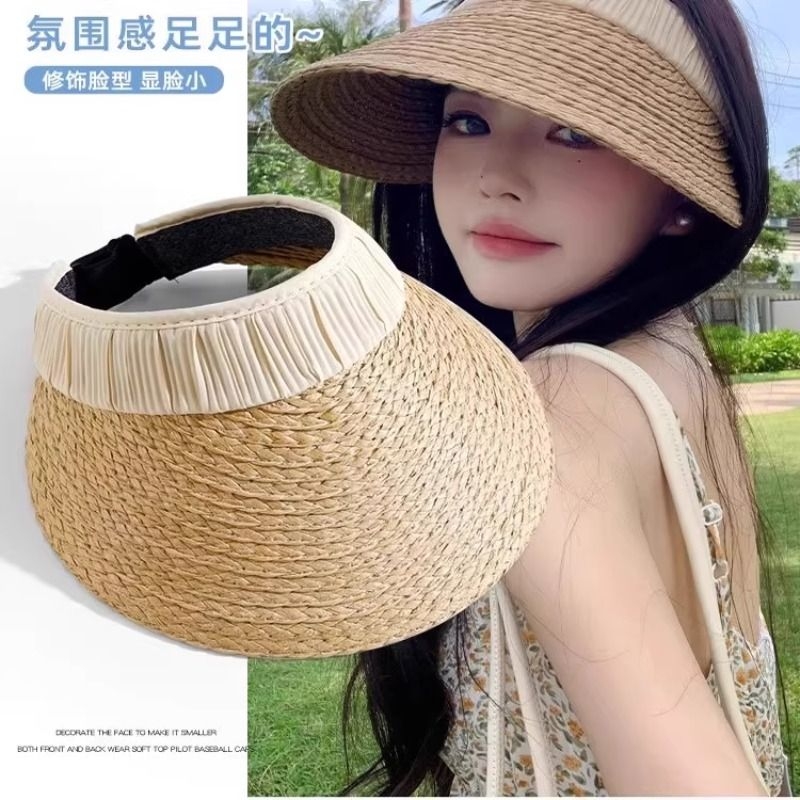 纯手工草帽2025新款空顶帽海边沙滩防晒帽夏季大帽檐太阳帽子