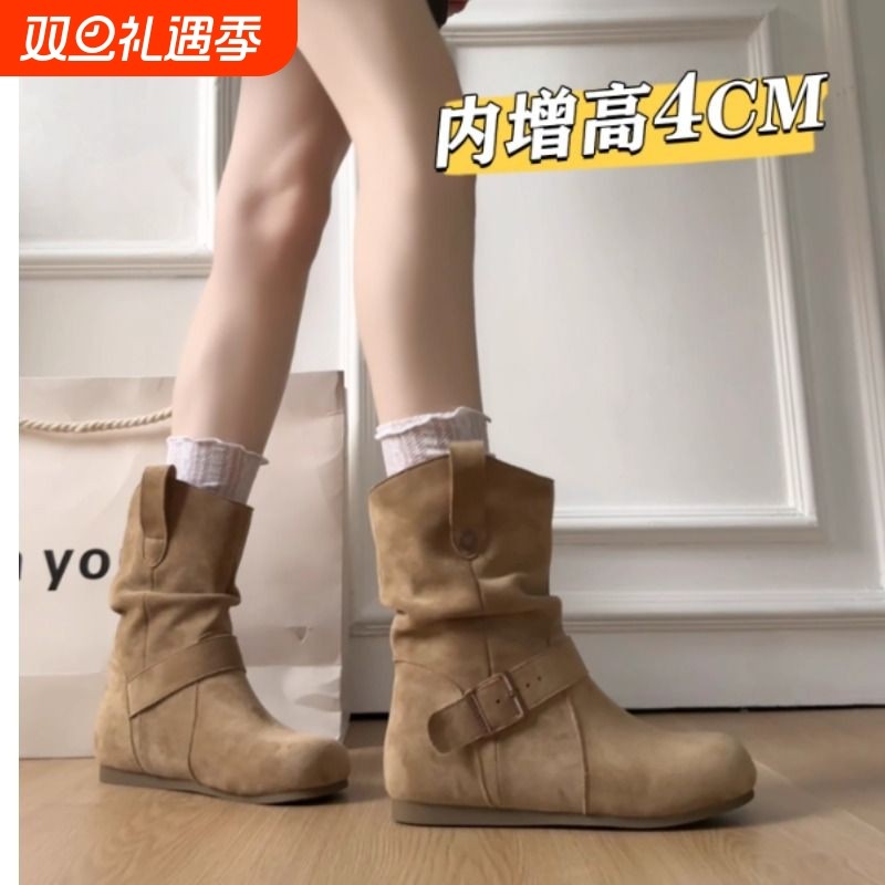 复古堆堆靴中筒棕色|154人收藏