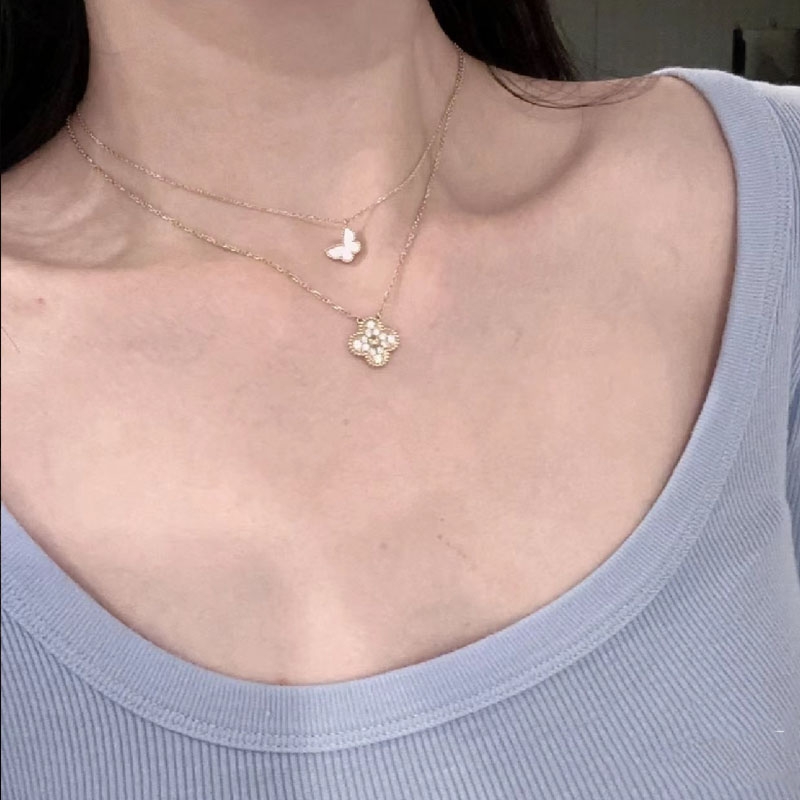 轻奢时尚单花四叶草项链女小众高颜值经典带钻百搭锁骨链吊坠礼物