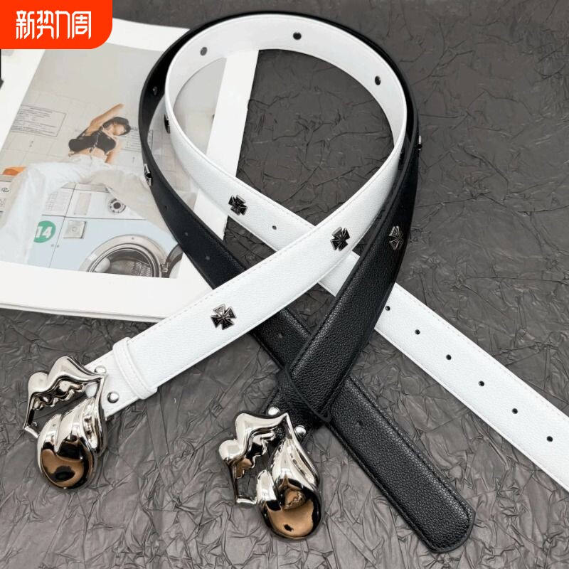 男女款克罗皮带复古铆钉点缀舌头扣裤带轻奢百搭平滑扣腰带跨境潮