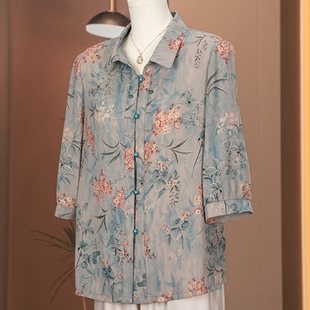 中老年人夏装衬衫女款奶奶中袖妈妈装夏季薄款衬衣老太太老人衣服