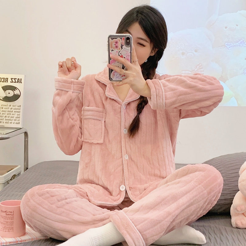 珊瑚绒睡衣女2025年春秋冬季新款开衫加厚法兰绒家居服套装大码