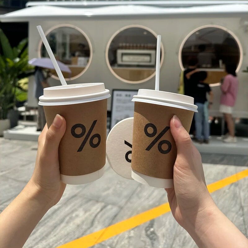 咖啡杯子一次性自制冷热饮奶茶杯ins带盖商用网红%百分号牛皮纸杯图片
