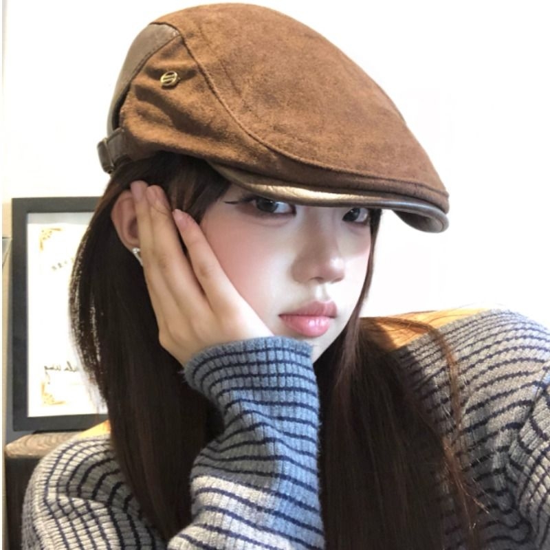 跨境前进.复古帽直播男女帽光板贝雷帽时尚鸭舌帽文艺画家英伦四