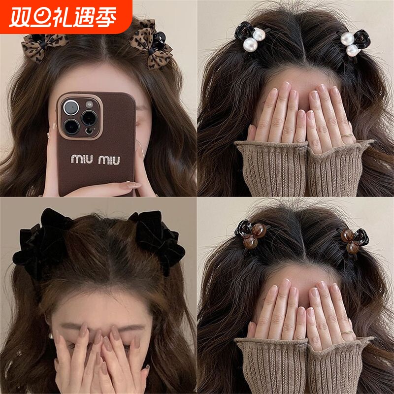 韩系发夹蝴蝶结小抓夹女高级感可爱豹纹公主头发夹侧边刘海夹发饰