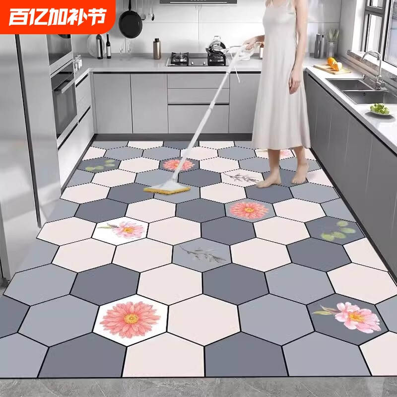 厨房地垫防滑防油硅藻泥新款可擦免洗吸水防水地毯耐脏脚垫子入户