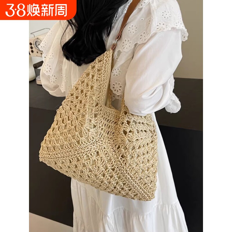 网红爆款编织包包女2026新款氛围感海边度假草编包百搭单肩托特包
