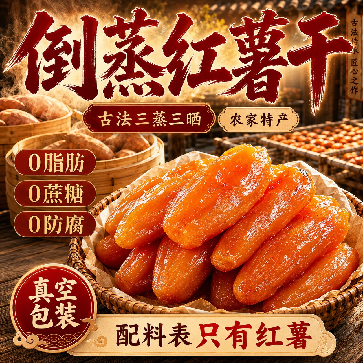 倒蒸红薯干紫薯番薯地瓜干农家自制软糯无糖精条自晒蕃带皮小香薯
