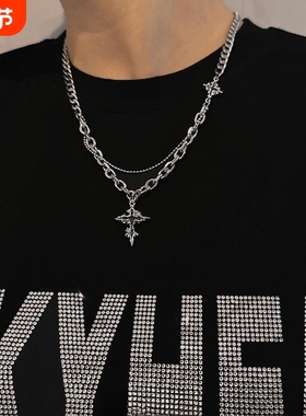 黑色十字架拼接项链轻奢高级感冷淡风时尚百搭小众设计感锁骨链条
