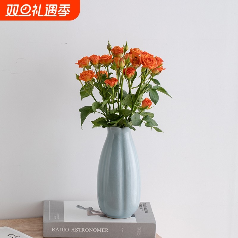 汝窑宋代美学花瓶摆件客厅轻奢高级感陶瓷水培仿真花卧室桌面玄关