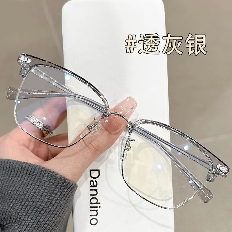 斯文半框近视眼镜女可配度数学生防蓝光镜素颜大脸显脸小平光镜架