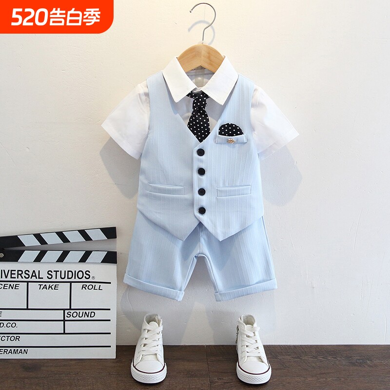 男童礼服套装夏季儿童婚礼花童小西服短袖帅气钢琴演出服周岁礼服