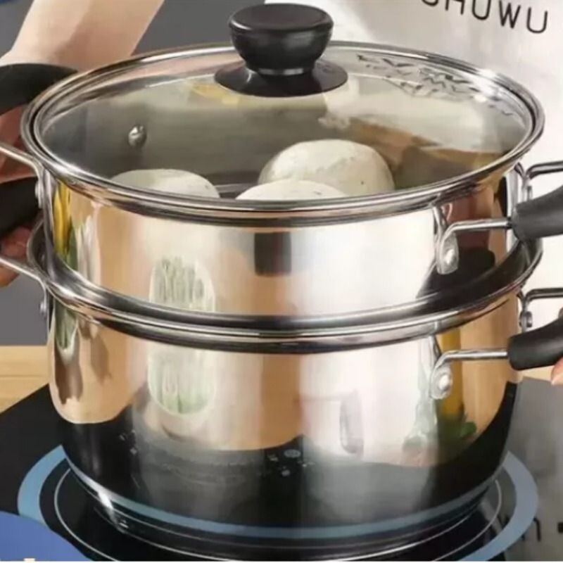 不锈钢汤锅家用带蒸笼小蒸锅煮面锅煮粥锅厨房多功能蒸汤锅礼品锅图片