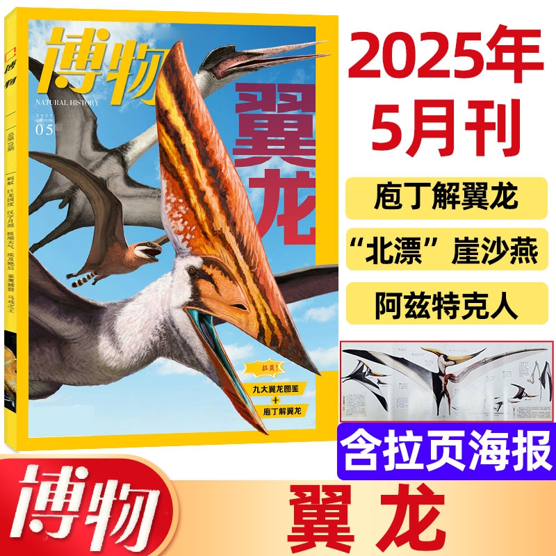 博物杂志2025年5月主题：翼龙 九大翼龙国鉴+庖丁解翼龙 阿兹特克然 山竹女王 中国国家地理青少年版自然科学探索动植物科普百科