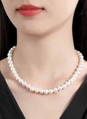 澳白色正圆珍珠项链时尚轻奢气质人造珍珠强光高级感锁骨链毛衣链