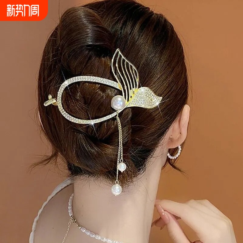 流苏鱼尾扭扭夹发卡后脑勺抓夹高级感盘发发夹一字夹发饰配饰精致