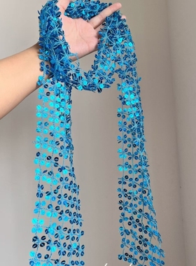 【蓝调时刻】超显白宝蓝色亮片丝巾围巾女百搭装饰新款毛衣链颈链