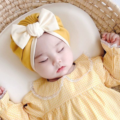 新生婴儿可爱帽子秋冬保暖蝴蝶结护囟门春款0-3-6月宝宝胎帽男女