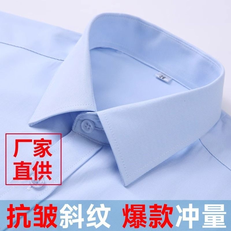 男衬衫蓝色长袖42棉商务职业正装斜纹西装上班工作服白色内搭衬衣