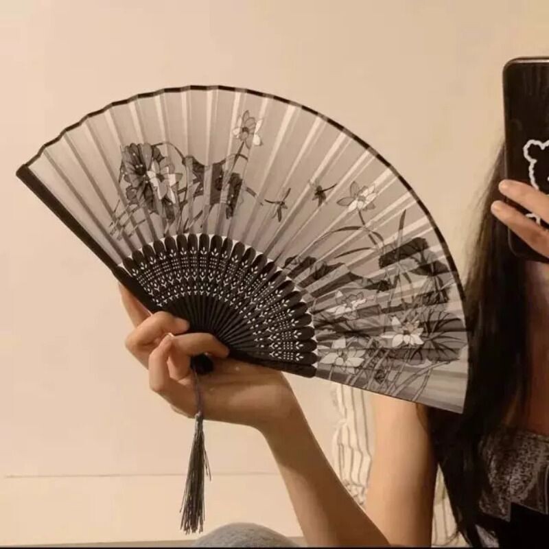 古风小扇子折扇汉服女舞蹈折叠新中式黑色竹扇夏日随身便携多规格