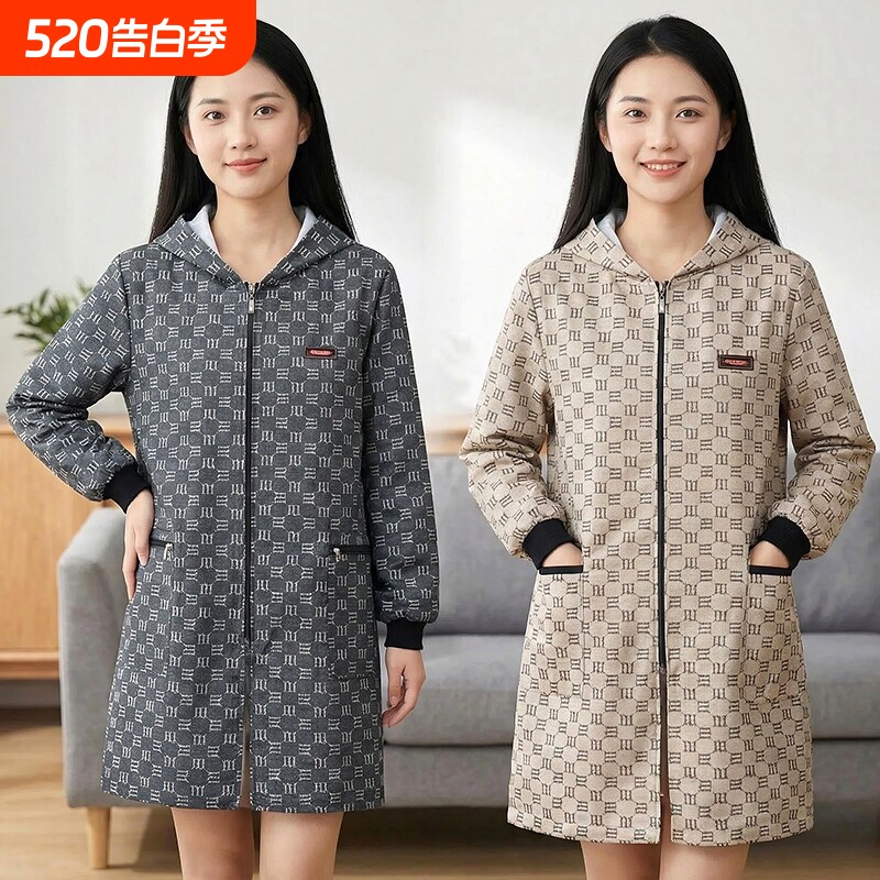 春夏薄款围裙厨房家用防污罩衣工作服长袖拉链口袋防泼水耐磨