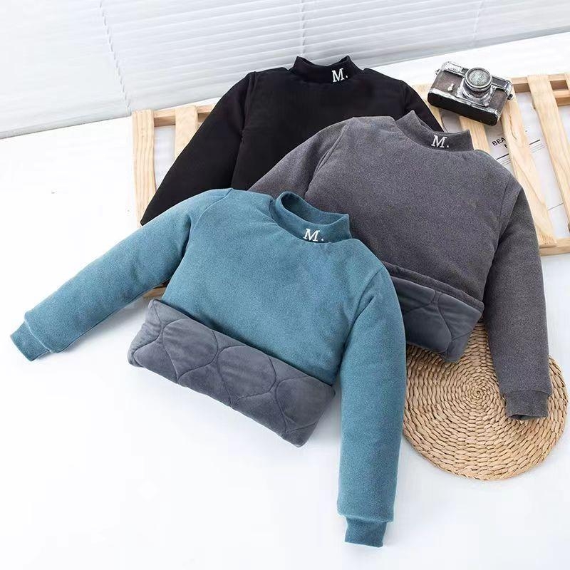 男童棉袄加绒加厚打底卫衣男童女童冬季保暖套头棉服内胆短款棉袄