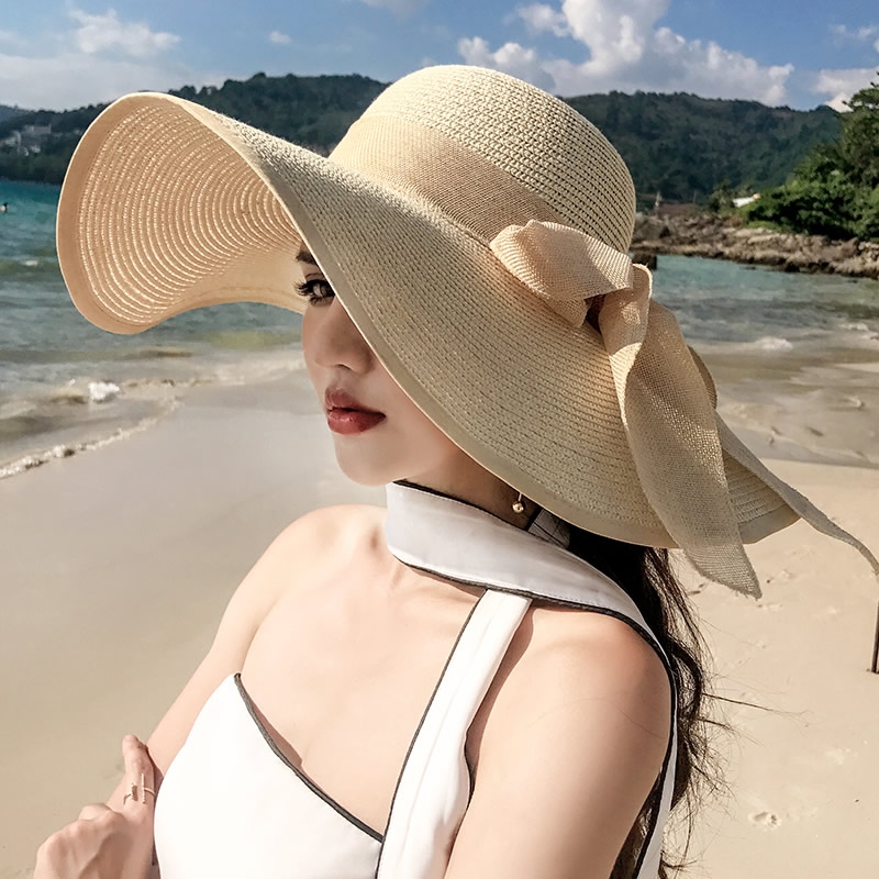 夏天沙滩草帽子女韩版潮海边大帽檐防晒遮阳太阳度假百搭大沿凉帽