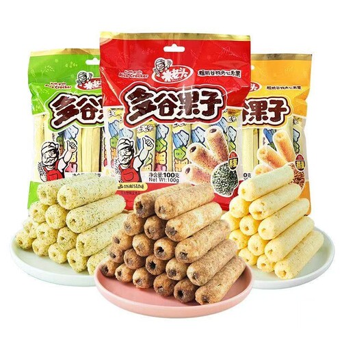 米老头多谷果子100g能量棒袋装夹心粗粮经典海苔味零食零嘴好吃的