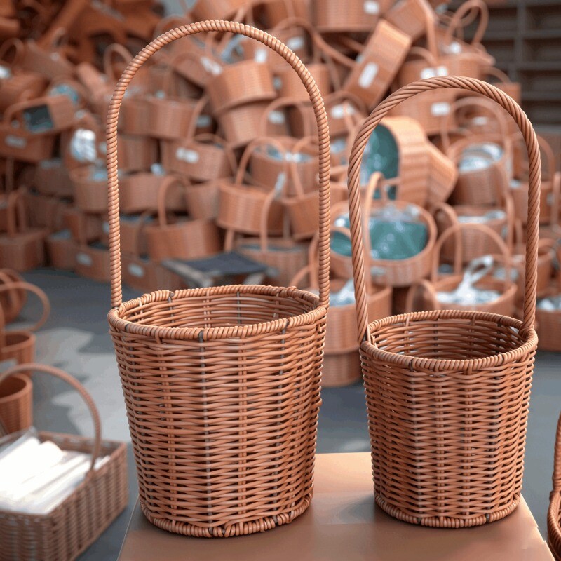 塑藤手提篮鲜花插花仿藤编织花篮伴手礼品篮手提包水果鸡蛋果篮