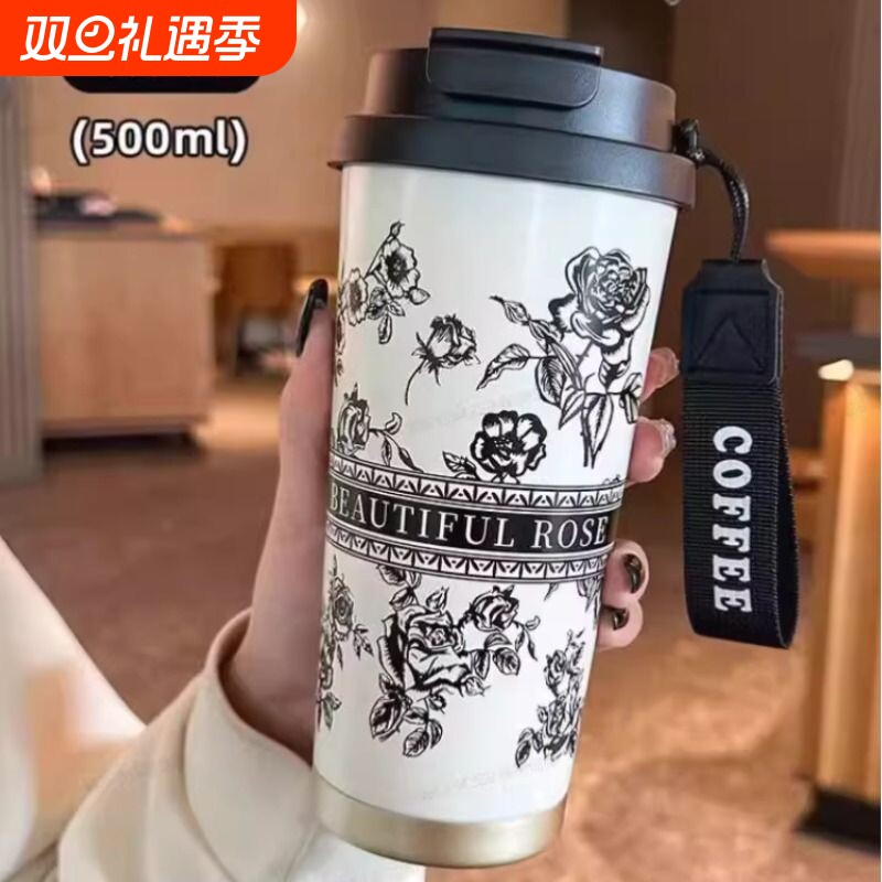 保温杯咖啡杯儿童316不锈钢内胆男女生高颜值双饮吸管水杯指纹