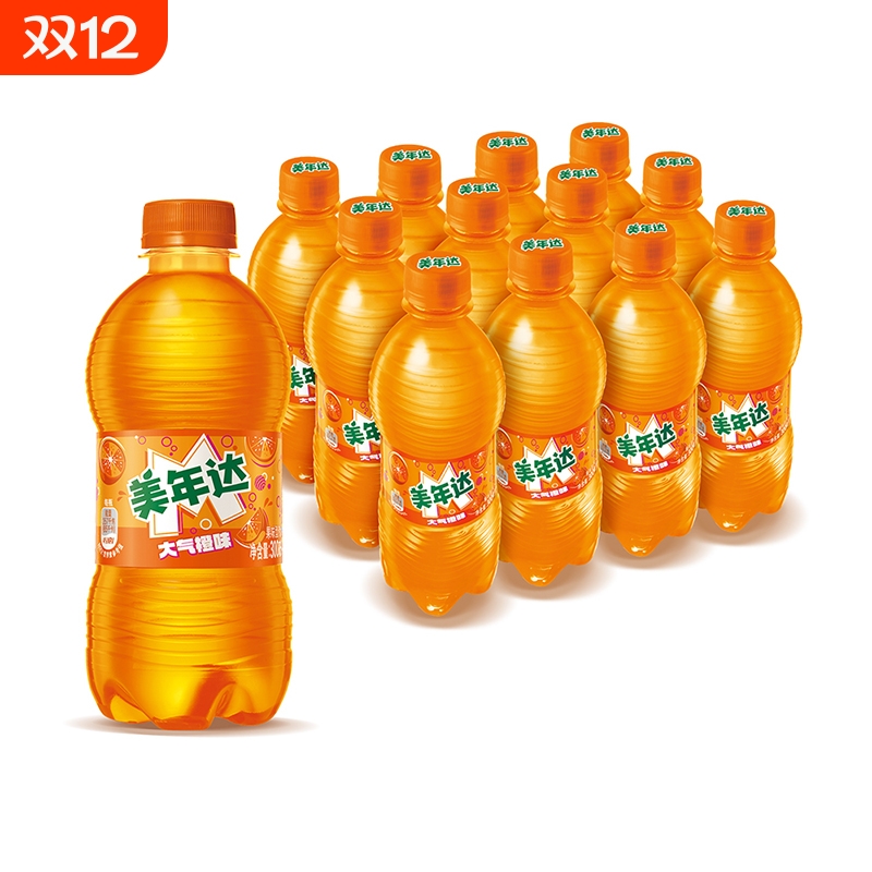 百事可乐美年达橙味汽水饮料300ml*12小瓶碳酸瓶装随机罐装