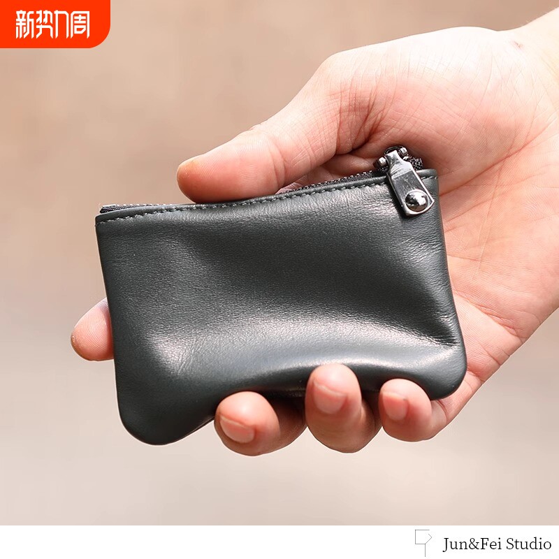 时尚羊皮质感拉链零钱钥匙包男士短款小钱包迷你硬币手包女款高级