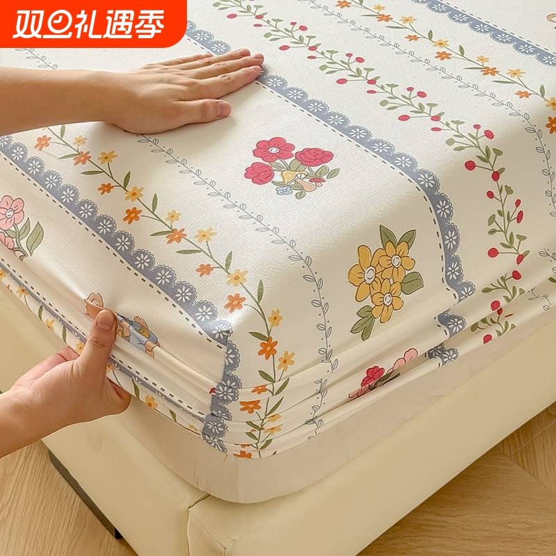 2025新款老粗布床笠四季可用床垫罩床上用品加厚床罩三件套枕套