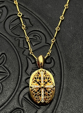 ODEK22K金色镶钻守护者盾牌吊坠项链欧美男女小众嘻哈个性款镀金