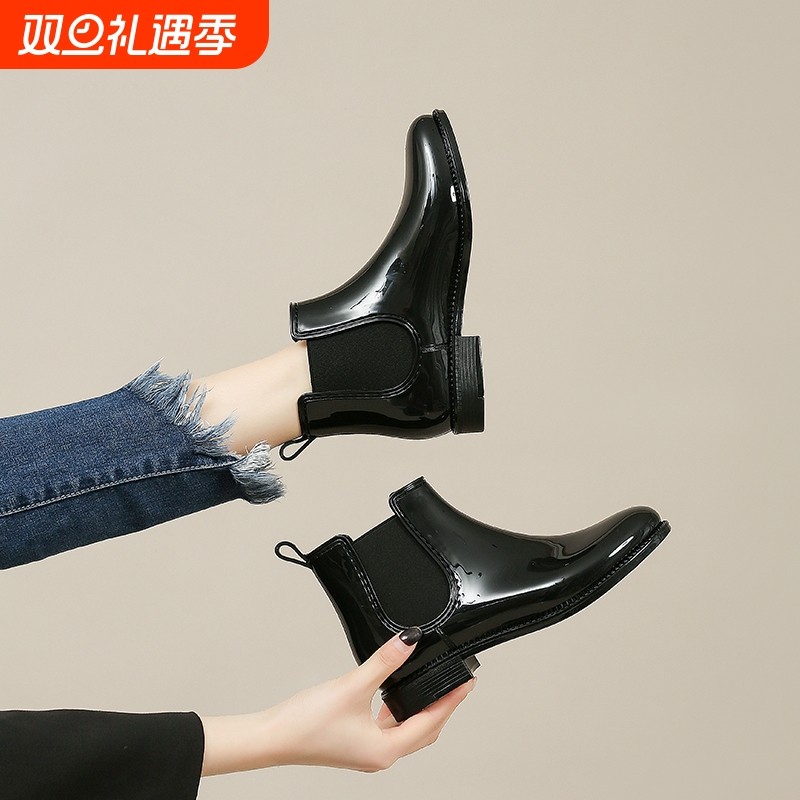 韩版雨靴女短筒简约黑色胶鞋切尔西女式雨鞋2025年新款防滑工作鞋