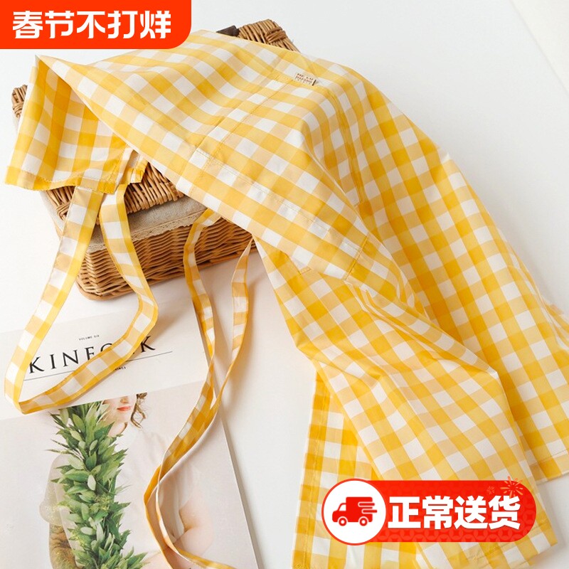 夏天薄款围裙厨房家用超薄防水防油女透气夏季2024新款做饭格子