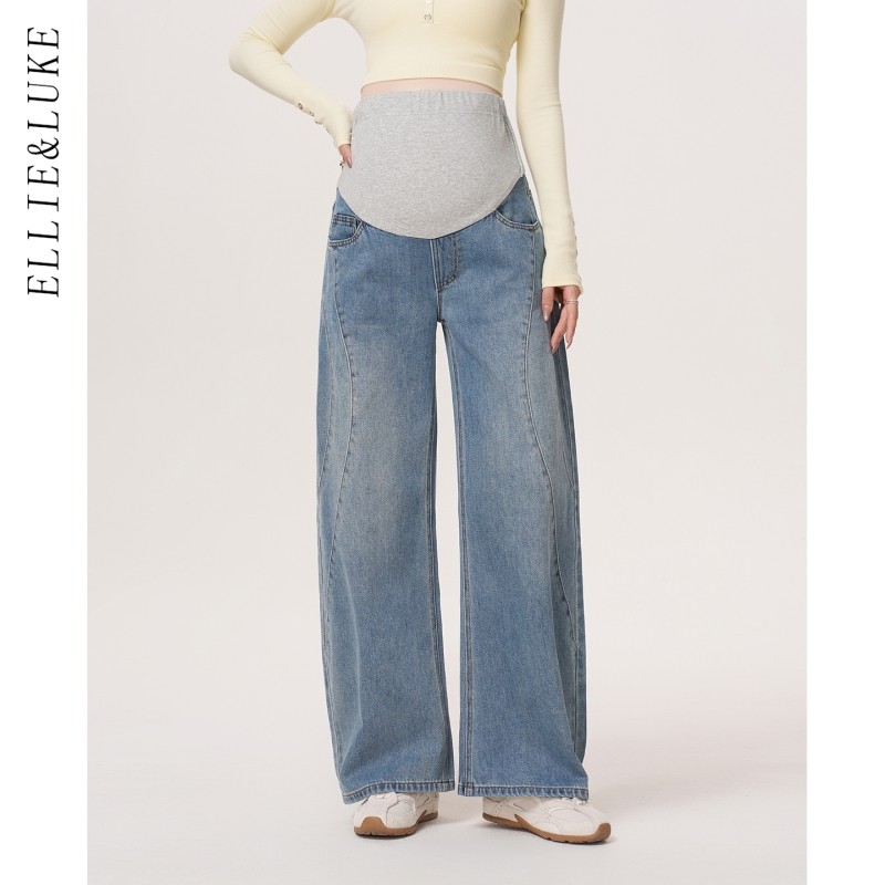 ellieluke孕妇牛仔裤托腹秋冬款外穿小个子宽松加厚孕期长裤