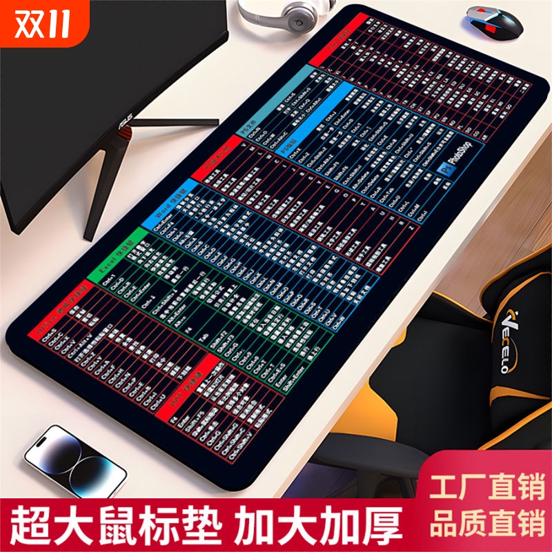鼠标垫桌垫办公超大号快捷键防滑小号可爱女键盘桌面垫WORD男生