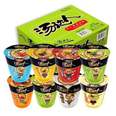 统一汤达人杯装方便面泡面日式豚骨拉面酸辣豚骨面桶装整箱装12杯