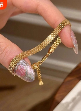 钛钢不掉色!vintager中古编织金色表带手链女新复古轻奢高级手饰