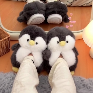 新款小企鹅拖鞋女孩居家棉鞋拖可爱儿童亲子鞋冬天保暖鞋厚底海豹
