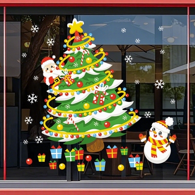 以鸣圣诞装饰玻璃静电贴纸