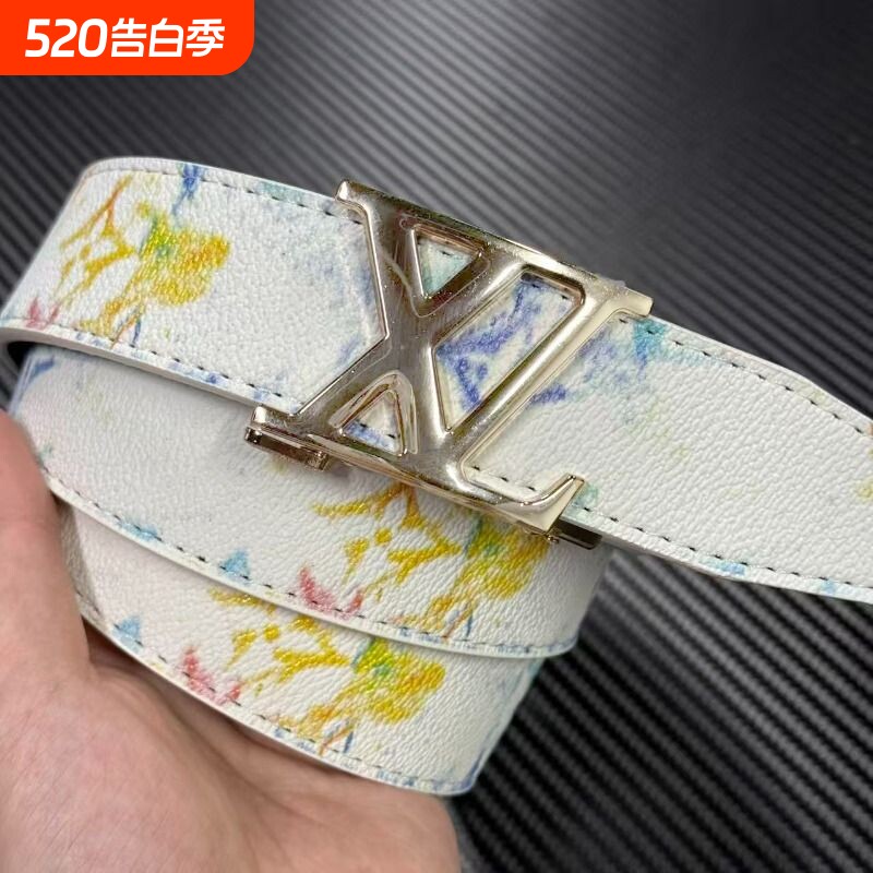 新款潮流男士皮带真皮百搭字母涂鸦自动扣学生腰带牛仔裤潮流网红