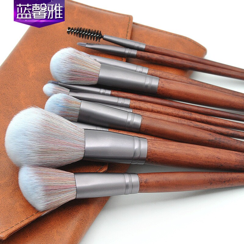 新款 11支木柄化妆刷套装 仿红木檀木色眼部刷3D混毛美妆彩妆工