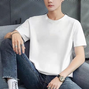 夏季新款韩版修身百搭白色纯色短袖男学生简约薄款透气t恤男圆领