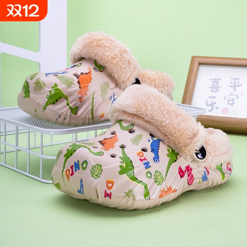 2025新款拖鞋防滑秋冬季女棉鞋男外加绒大码保黑色鞋子合成毛绒